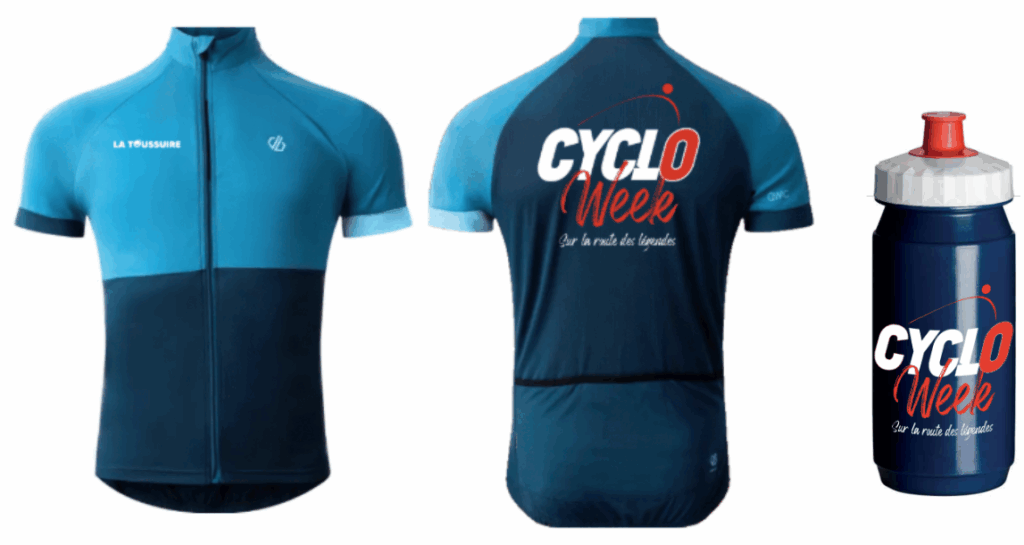 Cyclo Week 2025 merchandise: jersey + water bottle