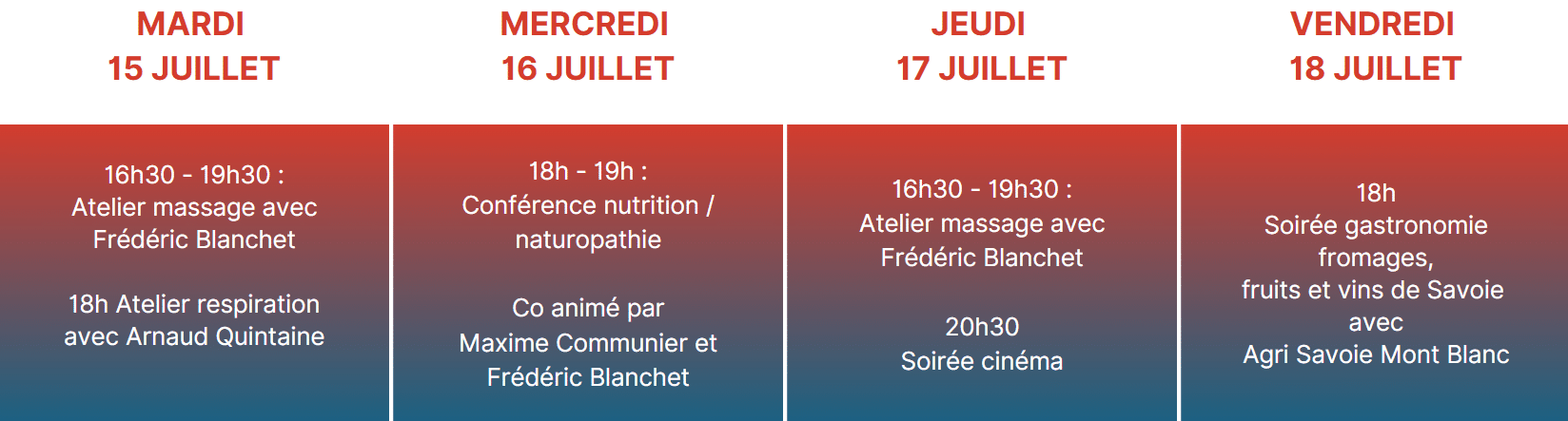 Tableau cyclo week soirées a thème
