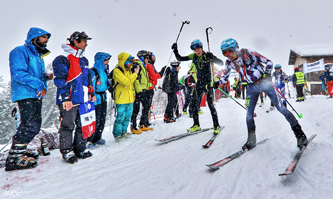 Bastien Flammier toekomstig kampioen in ski alpinisme van La Toussuire in wedstrijd.