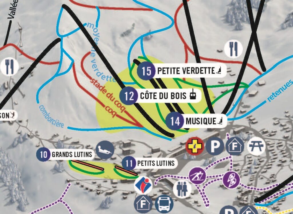 Plan des zones débutants présents sur La Toussuire.